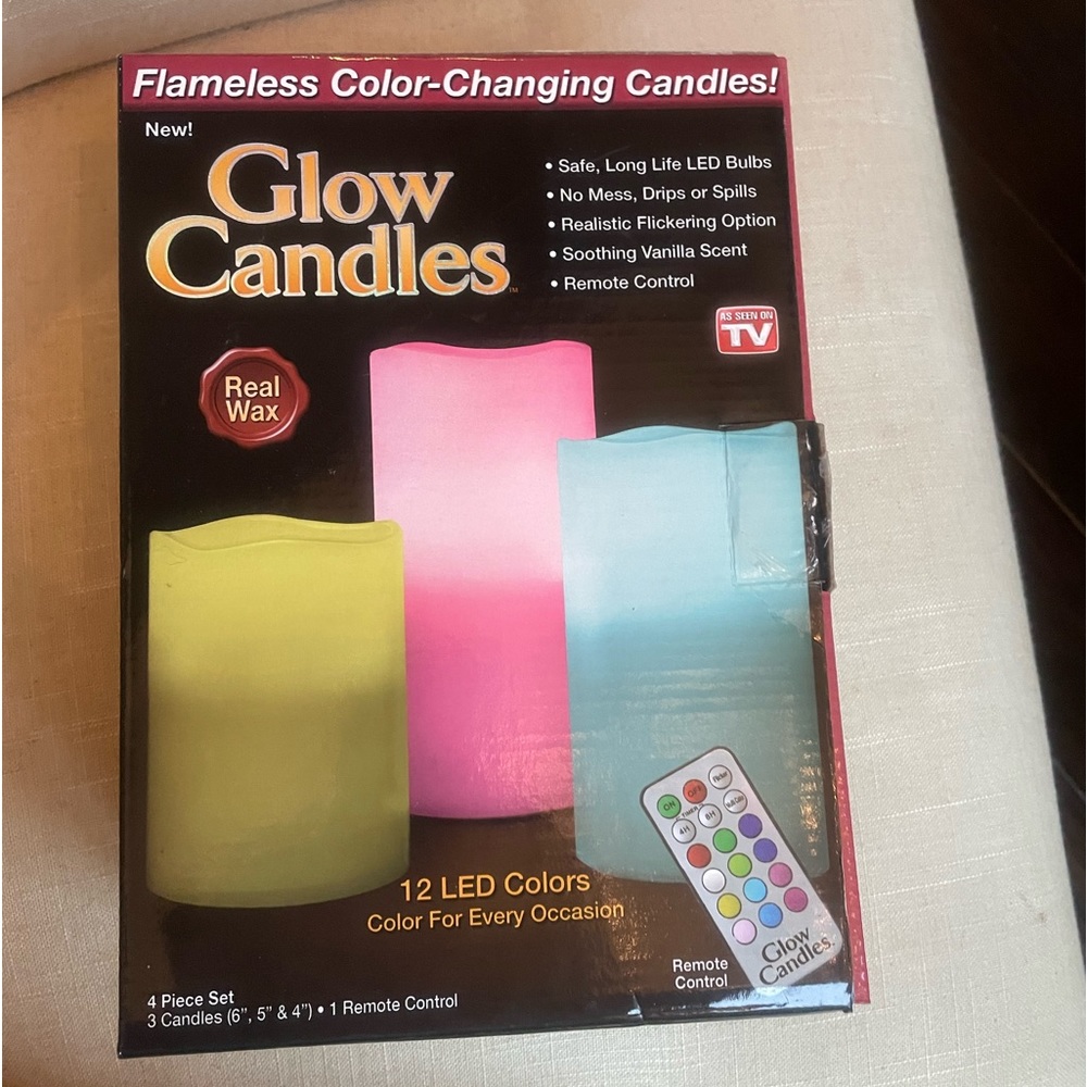 Glow Candles Flameless Color-Changing 12 LED Colors Real Wax Remote